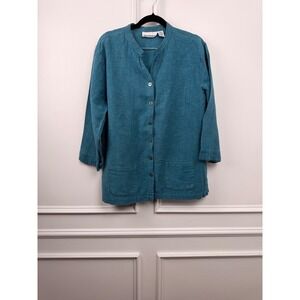 Serengeti Women's XL Teal Blue Cotton Linen Button Up Shirt W2851 India